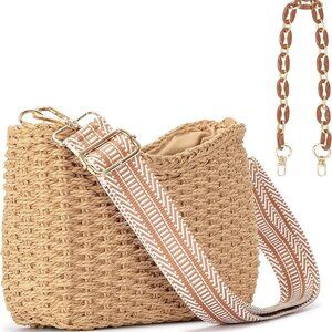 Small Handmade Straw Pocketbook Crossbody Bag for Women, Summer Chic Woven Handb